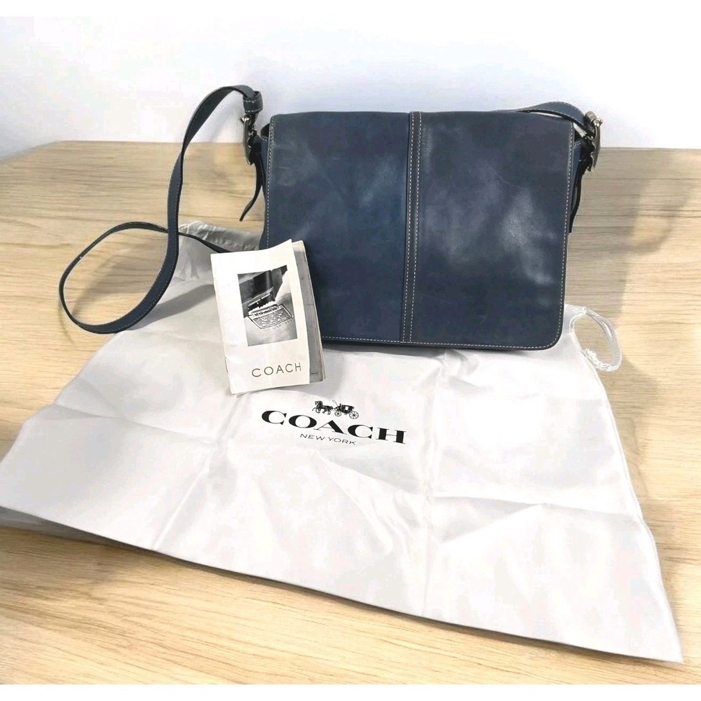 VINTAGE Y2K COACH 9570 Hampton Blue Leather Flap Crossbody To Shoulder Bag VGC